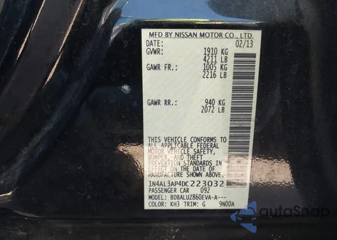 2013 Nissan Altima 2.5 Sv z USA, uszkodzony, nr VIN 1N4AL3AP4DC223032